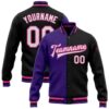 Custom Black White Purple Gray Bomber Full Snap Varsity Baseball Jacket, Custom Team Jacket