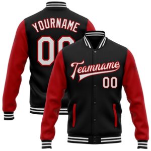 Custom Black White Red Bomber Full Snap&hellip;