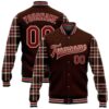 Custom Brown Black White Leopard Print 3D Pattern Design Bomber Full Snap Baseball Jacket, Custom Team Jacket
