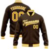 Custom Brown Gold White Bomber Full Snap Varsity Baseball Jacket, Custom Team Jacket