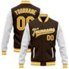 Custom Brown Gold White Bomber Full Snap Baseball Jacket, Custom Team Jacket