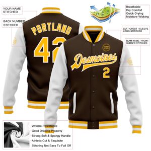 Custom Brown Gold White Bomber Full Snap&hellip;