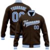 Custom Brown Kelly Green White Bomber Full Snap Baseball Jacket, Custom Team Jacket