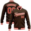 Custom Brown Neon Green White Bomber Full Snap Baseball Jacket, Custom Team Jacket