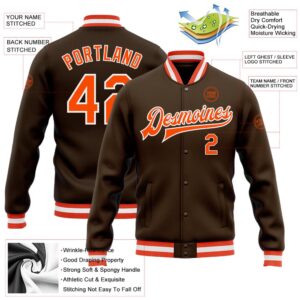 Custom Brown Orange White Bomber Full Snap&hellip;
