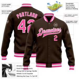 Custom Brown Pink White Bomber Full Snap&hellip;