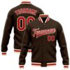 Custom Brown Pink White Bomber Full Snap Baseball Jacket, Custom Team Jacket
