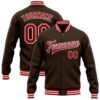Custom Brown Red White Bomber Full Snap Varsity Baseball Jacket, Custom Team Jacket