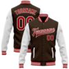 Custom Brown Teal White Bomber Full Snap Baseball Jacket, Custom Team Jacket
