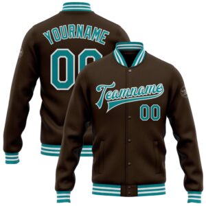 Custom Brown Teal White Bomber Full Snap&hellip;