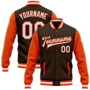 Custom Brown White Orange Bomber Full Snap&hellip;