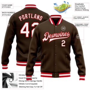 Custom Brown White Red Bomber Full Snap&hellip;