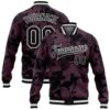 Custom Brown White Red Bomber Full Snap Baseball Jacket, Custom Team Jacket