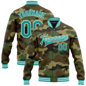 Custom Camo Aqua White Bomber Full Snap&hellip;