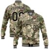 Custom Camo Black Cream Bomber Full Snap Varsity Letterman Salute To Service Jacket, Custom Team Jacket