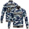Custom Camo Black Gold Bomber Full Snap Varsity Letterman Salute To Service Jacket, Custom Team Jacket