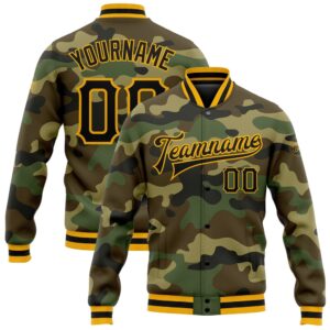 Custom Camo Black Gold Bomber Full Snap&hellip;