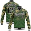 Custom Camo Black Old Gold 3D Bomber Full Snap Varsity Letterman Salute To Service Jacket, Custom Team Jacket