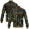 Custom Camo Black Old Gold 3D Bomber Full Snap Varsity Letterman Salute To Service Jacket, Custom Team Jacket