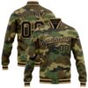 Custom Camo Black Old Gold Classic Wood Camouflage 3D Bomber Full Snap Varsity Letterman Salute To Service Jacket, Custom Team Jacket