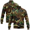 Custom Camo Black Old Gold Classic Wood Camouflage 3D Bomber Full Snap Varsity Letterman Salute To Service Jacket, Custom Team Jacket