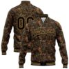 Custom Camo Black Orange Bomber Full Snap Varsity Letterman Salute To Service Jacket, Custom Team Jacket