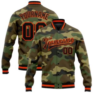 Custom Camo Black Orange Bomber Full Snap&hellip;