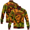Custom Camo Black Orange Bomber Full Snap Varsity Letterman Salute To Service Jacket, Custom Team Jacket