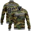 Custom Camo Black White Football 3D Pattern Design Bomber Full Snap Varsity Letterman Salute To Service Jacket, Custom Team Jacket