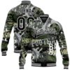 Custom Camo Black White Bomber Full Snap Varsity Letterman Salute To Service Jacket, Custom Team Jacket