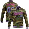 Custom Camo Kelly Green White Bomber Full Snap Varsity Letterman Salute To Service Jacket, Custom Team Jacket