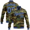 Custom Camo Light Blue Black Pink Bomber Full Snap Varsity Letterman Salute To Service Jacket, Custom Team Jacket
