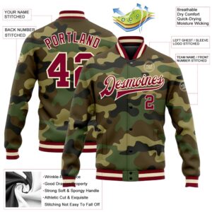 Custom Camo Maroon Cream Bomber Full Snap&hellip;