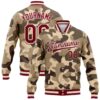 Custom Camo Maroon Cream Bomber Full Snap Varsity Letterman Salute To Service Jacket, Custom Team Jacket