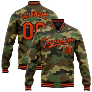 Custom Camo Orange Black Bomber Full Snap&hellip;