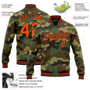 Custom Camo Orange Black Bomber Full Snap&hellip;