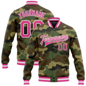 Custom Camo Pink White Bomber Full Snap&hellip;
