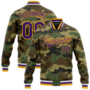 Custom Camo Purple Gold Bomber Full Snap&hellip;
