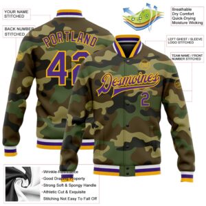 Custom Camo Purple Gold Bomber Full Snap&hellip;