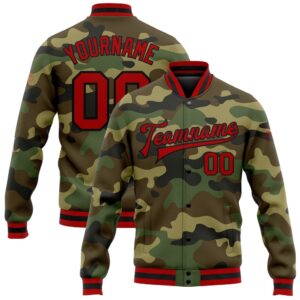 Custom Camo Red Black Bomber Full Snap&hellip;