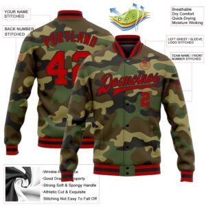 Custom Camo Red Black Bomber Full Snap&hellip;