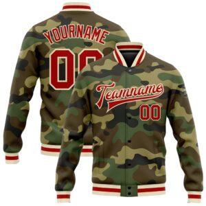 Custom Camo Red Cream Bomber Full Snap&hellip;