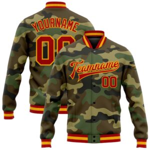 Custom Camo Red Gold Bomber Full Snap&hellip;