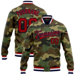 Custom Camo Red Navy Bomber Full Snap&hellip;