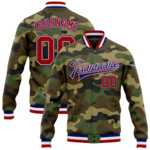 Custom Camo Red Royal Bomber Full Snap&hellip;