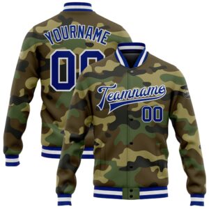 Custom Camo Royal White Bomber Full Snap&hellip;