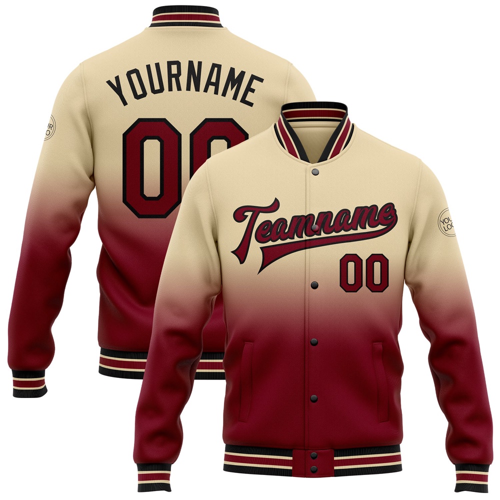 Custom City Cream Crimson Black Bomber Full Snap Baseball Jacket, Custom Team Jacket