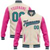 Custom Cream Aqua White Bomber Full Snap Baseball Jacket, Custom Team Jacket