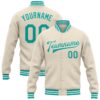 Custom Cream Aqua Black Pink Bomber Full Snap Varsity Baseball Jacket, Custom Team Jacket