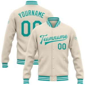 Custom Cream Aqua White Bomber Full Snap&hellip;